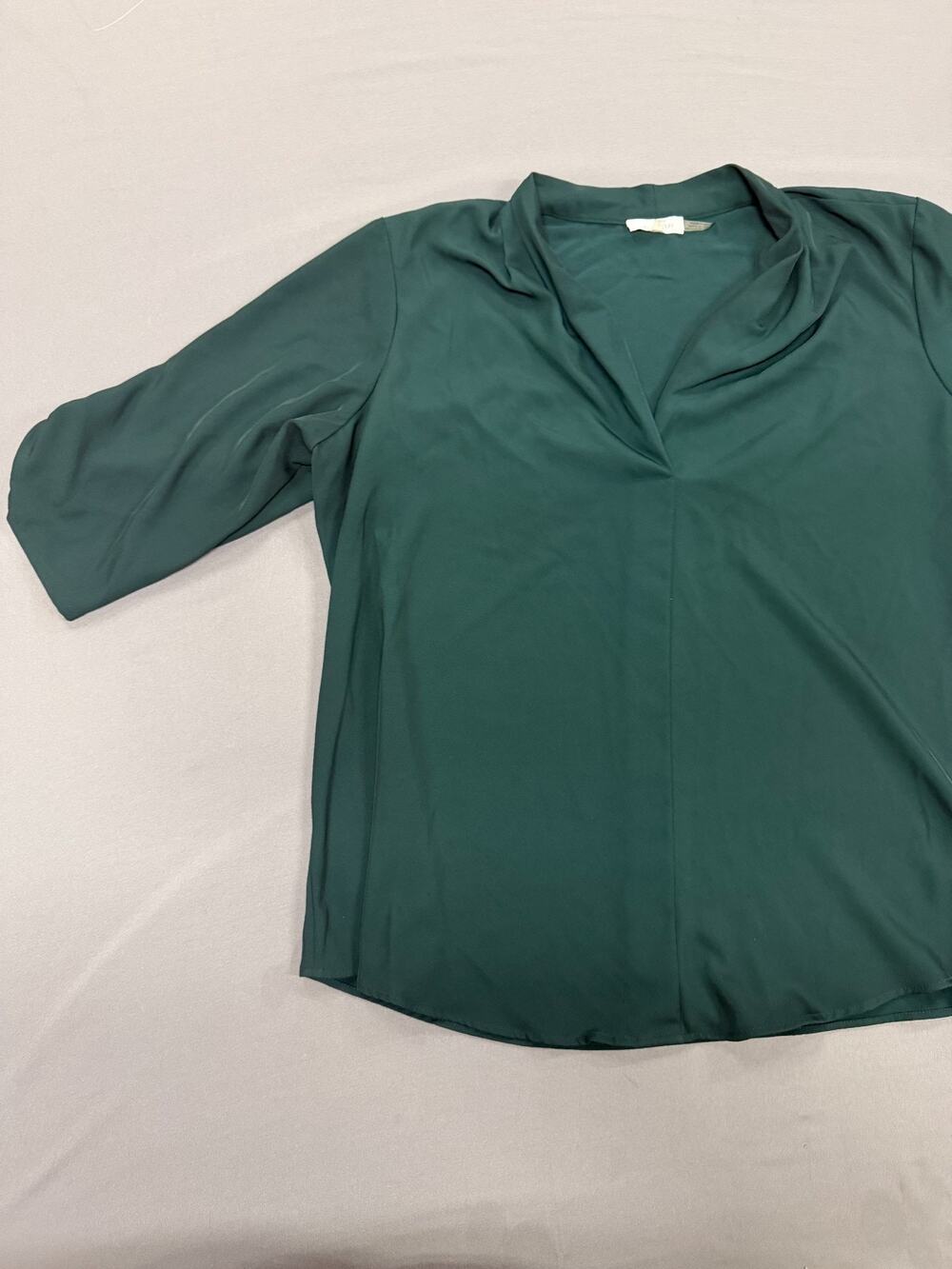 Calvin Klein Womens 1X Green Sheer Blouse Long Sleeve Pleated Front Plus Size